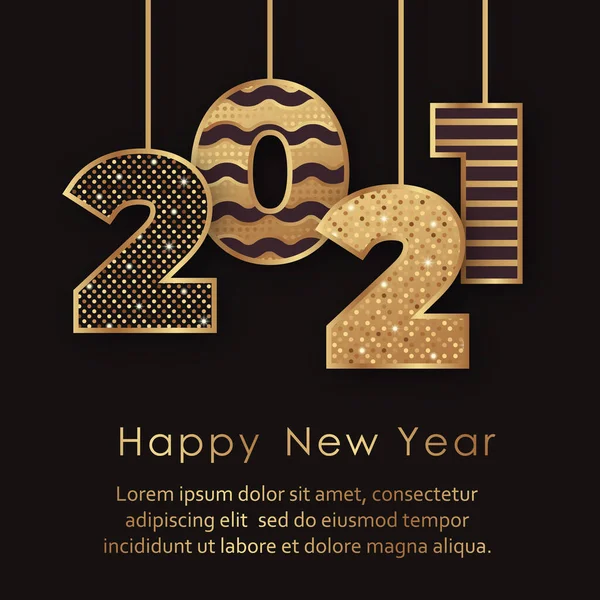 Ευτυχισμένο Νέο Έτος Πρότυπο Ευχετήρια Κάρτα Χρυσό Λαμπερό 2021 Αριθμούς — Διανυσματικό Αρχείο
