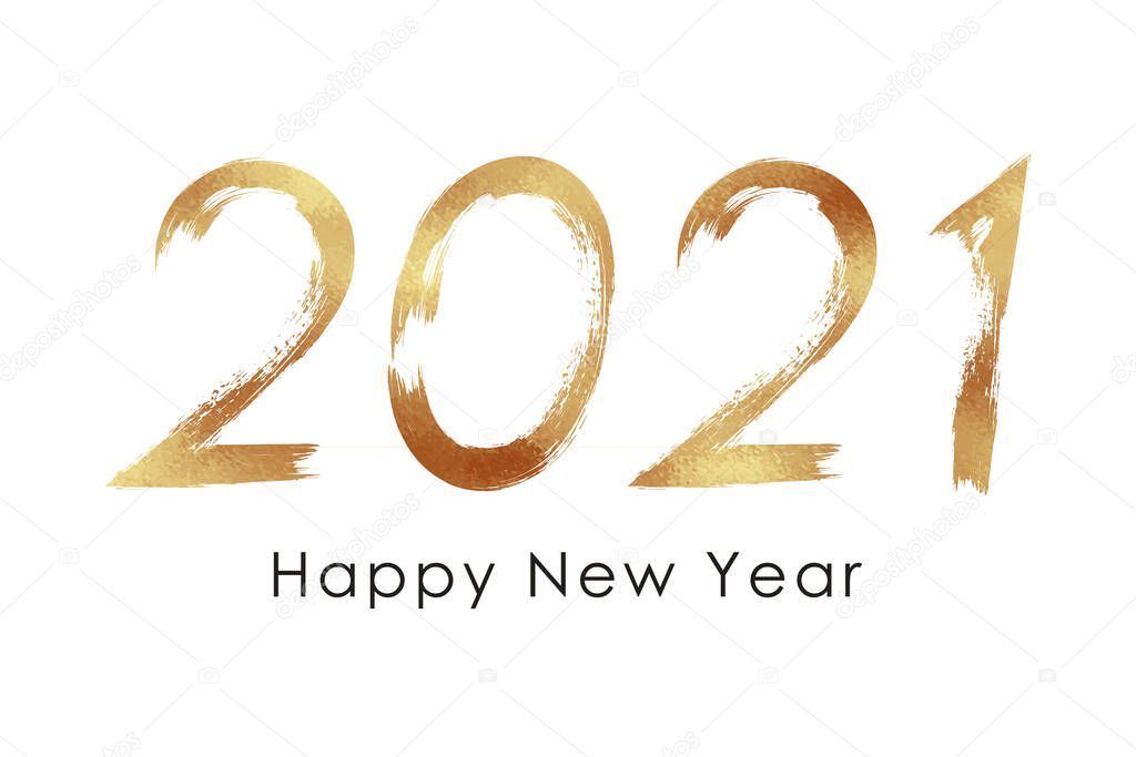 Happy New Year greeting card template with golden 2021 numbers in grunge style on a white background.