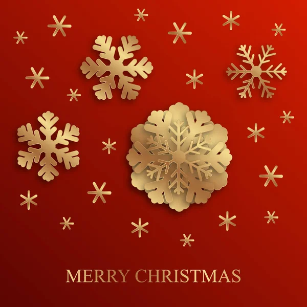 Шаблон Поздравительных Открыток Рождеством Новым Годом Золотыми Снежинками Красном Фоне — стоковый вектор