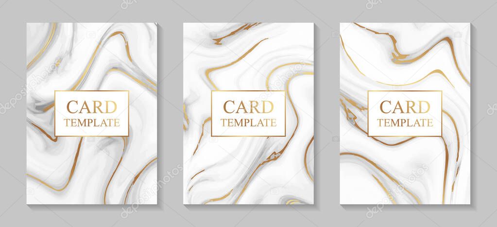 Wedding invitation design or greeting card templates with white golden marble texture.