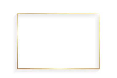 Beyaz arkaplanda izole edilmiş gölgeli ve röfleli altın dikdörtgen çerçeve