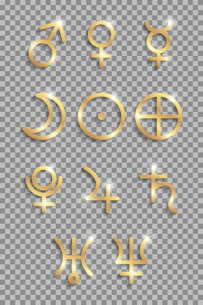 Astroloji ya da burçlar için altın rengi parlak gezegenler..