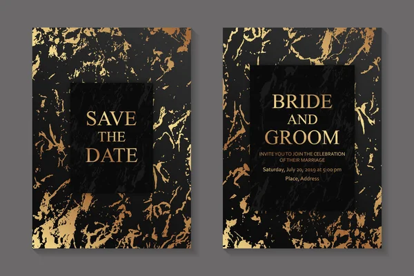 Design Convite Casamento Modelos Cartão Saudação Com Respingos Tinta Dourada — Vetor de Stock