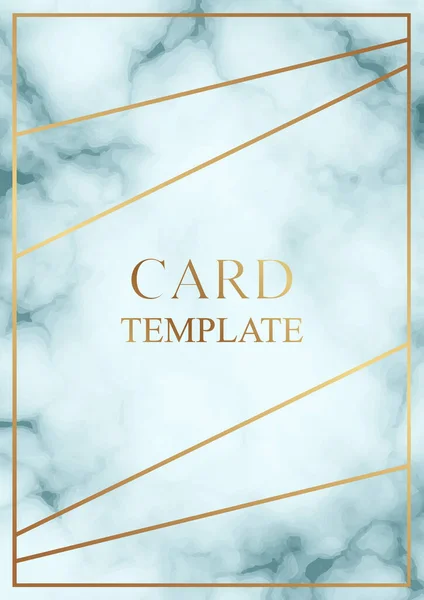 ビジネスやプレゼンテーションのための近代的な幾何学的な高級カードテンプレートまたは青い大理石の背景に金色の線で挨拶 — ストックベクタ
