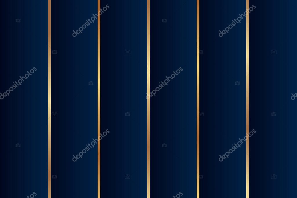 Modern geometric luxury card template for business or presentation with golden vertical lines on a dark blue background.
