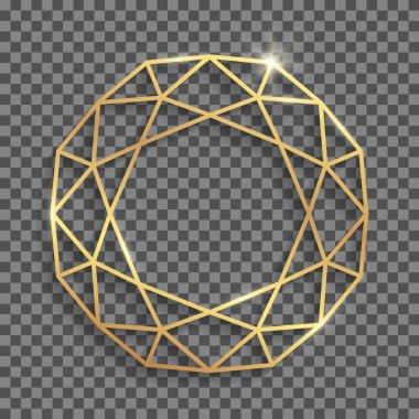 Pırlanta şeklindeki altın çerçeve, gölgeler ve parlak noktalar şeffaf bir arkaplanda izole edilmiş..