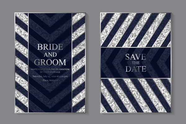 Conjunto Design Convite Casamento Luxo Geométrico Moderno Modelos Cartão Para — Vetor de Stock