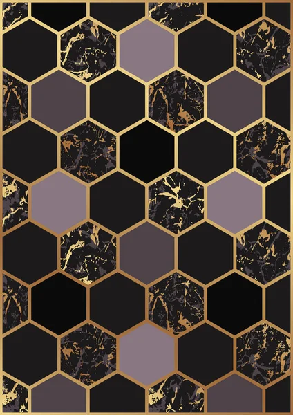 Геометрический Фон Золотыми Сотами Мраморной Текстурой — стоковый вектор