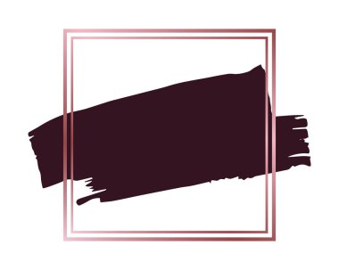 Rose gold square frames and paint brush stroke on a white background.