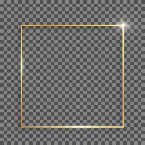 Goldener Rechteckrahmen Mit Schatten Und Lichtern Auf Transparentem Hintergrund — Stockvektor