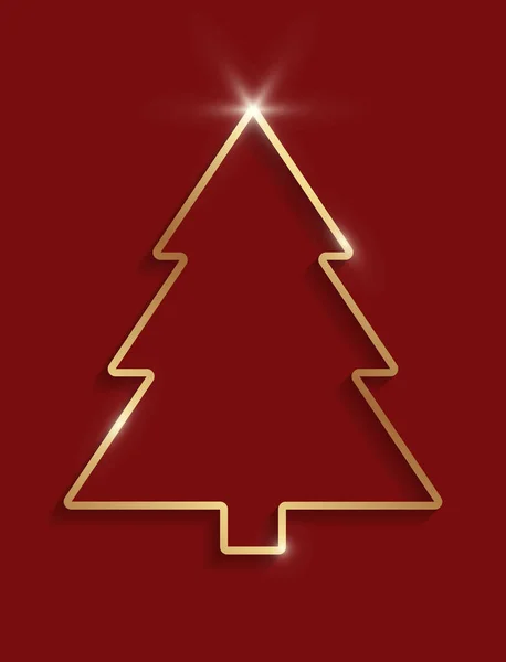 Marco Dorado Brillante Forma Árbol Navidad Con Sombras Reflejos Aislados — Vector de stock