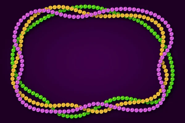 Colliers Traditionnels Mardi Gras Sur Fond Violet Foncé — Image vectorielle