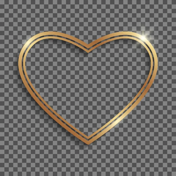 Golden Double Heart Frame Shadows Highlights Izolowane Przejrzystym Tle — Wektor stockowy