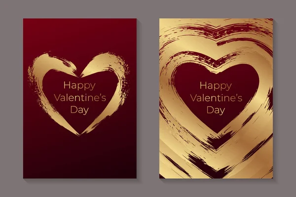 Greeting Card Templates Valentine Day Text Golden Grunge Hearts Red — Stock Vector