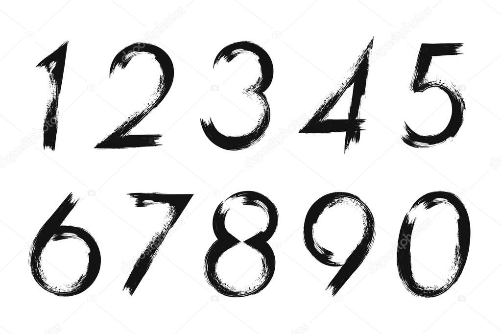 Set of black grunge vector numbers isolated on a white background.