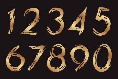 Siyah bir arkaplanda izole edilmiş altın grunge numaraları kümesi.