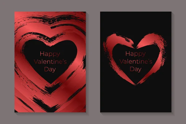 Greeting Card Templates Valentine Day Grunge Red Hearts Black Background — Stock Vector