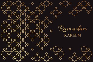 Ramazan için siyah arkaplanda geleneksel altın arap süsü olan tebrik kartı..