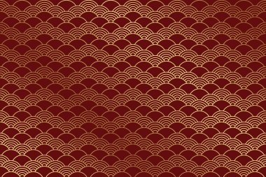 Çin tarzında kusursuz bir desen. Altın dalgalı kırmızı doğu arkaplanı.