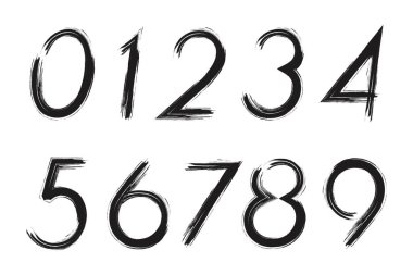Beyaz arkaplanda izole edilmiş siyah grunge numaraları kümesi.