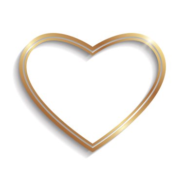 Beyaz arka planda izole edilmiş gölgeli ve röfleli altın çift kalp çerçevesi.