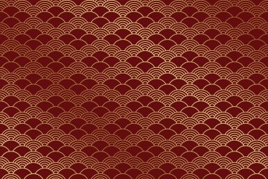 Çin tarzında kusursuz bir desen. Altın dalgalı kırmızı doğu arkaplanı.