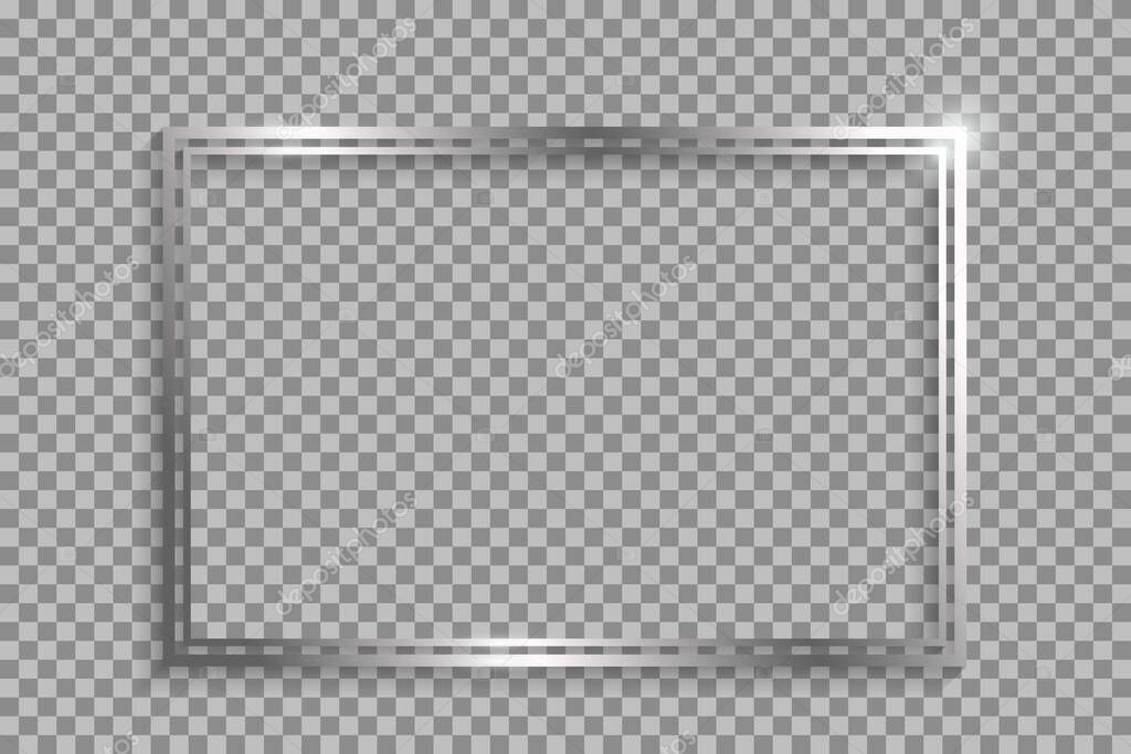 Silver double rectangle frame with shadows and highlights isolated on a transparent background.
