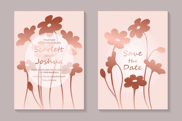 Set Von Luxuriösen Blumen Hochzeitseinladung Design Oder Grußkarte Vorlagen Mit — Stockvektor
