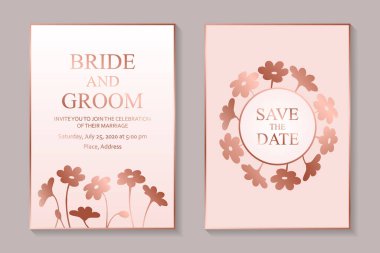 Lüks düğün davetiyesi dizaynı ya da pembe arka planda gül çiçekli tebrik kartı şablonları..