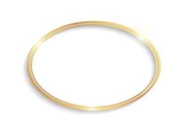 Beyaz arkaplanda izole edilmiş gölgeler ve röfleler ile altın çift elips çerçeve.