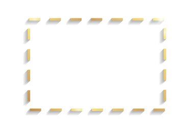 Beyaz arkaplanda izole edilmiş gölgeler ve röfleler ile altın noktalı dikdörtgen çerçeve