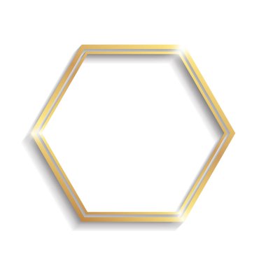 Beyaz arka planda izole edilmiş gölgeli ve renklendirmeli altın çift altıgen ya da bal peteği çerçevesi.