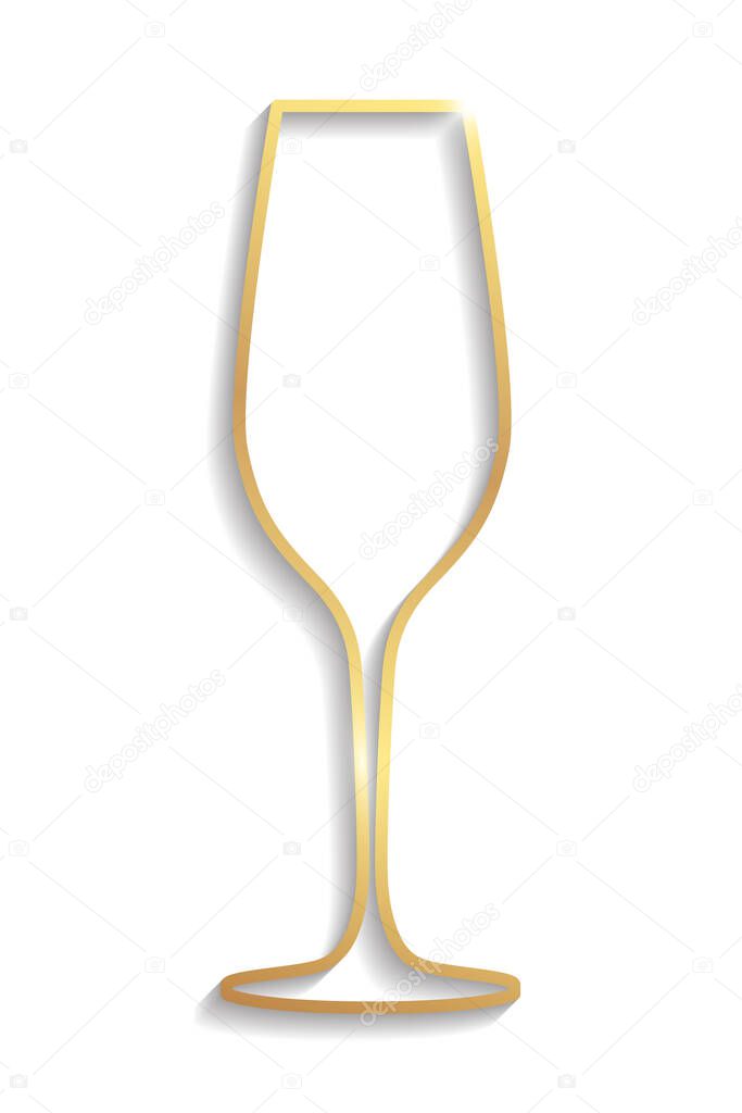 Golden champagne glass with shadows and highlights isolated on a white background.