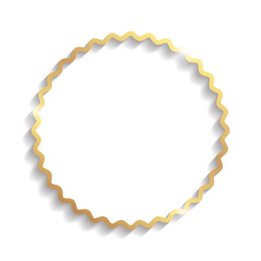 Beyaz arkaplanda izole edilmiş gölgeler ve röfleler ile altın dalgalı daire çerçevesi.