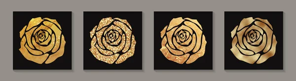 Ensemble Roses Luxe Dorées Sur Fond Noir — Image vectorielle