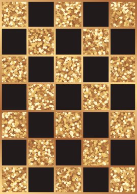 Ticari ya da sunum için modern geometrik lüks arka plan ya da altın çizgileri ve satranç sırasıyla siyah ve simli kareleri olan tebrik kartı.