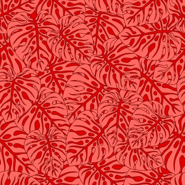 Modèle Sans Couture Avec Des Feuilles Tropicales Corail Monstère — Image vectorielle