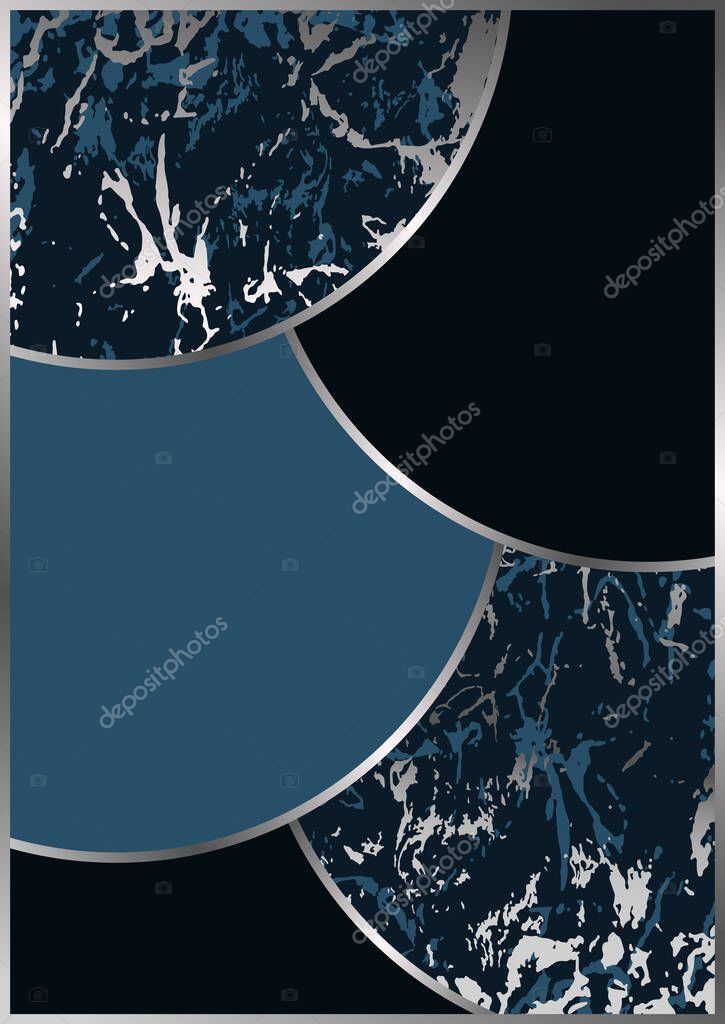 Modern geometric luxury background for business or presentation or greeting card with silver lines and navy blue and marble circles.