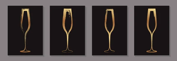 Verres Champagne Luxe Dorés Style Grunge Sur Fond Noir Pour — Image vectorielle