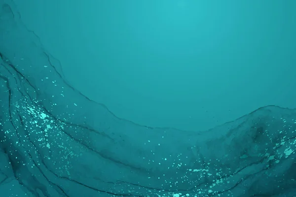Modern Suluboya Arkaplan Soyut Deniz Mavisi Turkuaz Mürekkep Dalgaları Sıçramaları — Stok Vektör