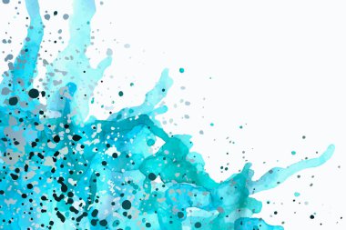 Modern suluboya arkaplan ya da zarif kart tasarımı ya da duvar kağıdı ya da soyut mavi mürekkep lekeli poster ve gümüş bir beyaz üzerine sıçrama.