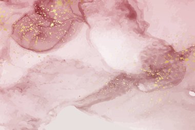 Modern suluboya arkaplan ya da zarif kart tasarımı ya da soyut pembe mürekkep dalgaları ve altın lekeli duvar kağıdı ya da poster.