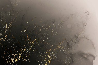 Modern suluboya arkaplan veya zarif kart tasarımı veya soyut siyah mürekkep dalgaları ve altın lekeli duvar kağıdı veya poster.