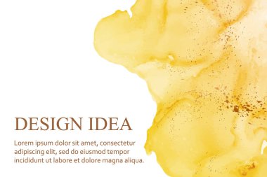 Modern suluboya arkaplan ya da zarif kart tasarımı ya da duvar kağıdı ya da soyut sarı mürekkep dalgaları ve bakır damlaları olan poster.