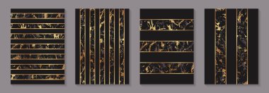 İş ve sunum için modern geometrik lüks arka planlar ya da altın çizgiler ve mermer ve siyah çizgili tebrik kartları.