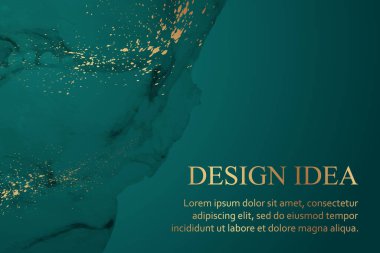 Modern suluboya arkaplan veya zarif kart tasarımı veya soyut yeşil mürekkep dalgaları ve altın lekeli duvar kağıdı veya poster.