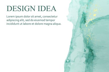 Modern suluboya arkaplan veya zarif kart tasarımı veya soyut yeşil mürekkep dalgaları ve beyaz üzerinde altın lekeler olan duvar kağıdı veya poster.