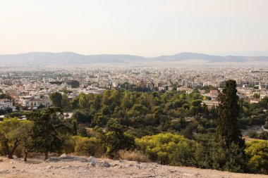 Atina, Yunanistan, şehir yukarıdan görünüyor.