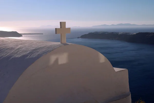 Santorini Grécia Igreja Grega Branca Mar — Fotografia de Stock