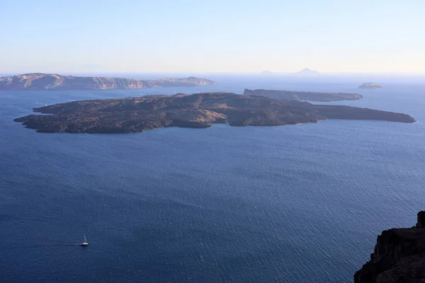 Tájkép Santorini Vulkán Nea Kameni Tenger Ciklusok Görögország — Stock Fotó